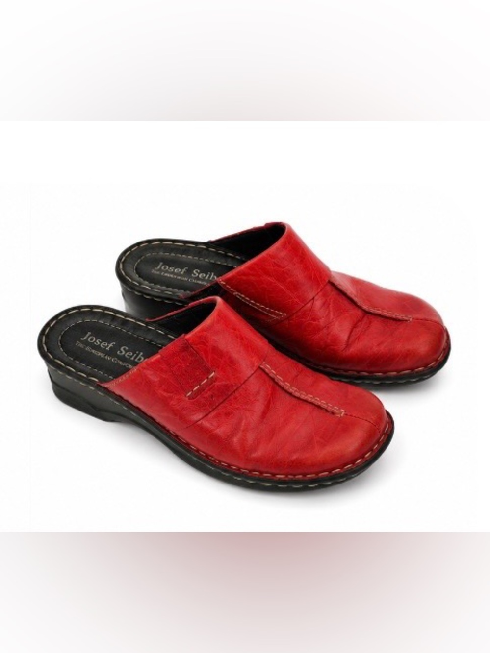 Josef Seibel Red Comfort Slip-On Mules/European Comfort Shoes  Size 7.5 EU 38